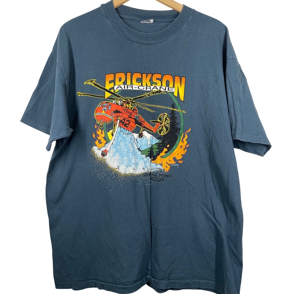 Vintage Erickson Air-Crane Helicopter Graphic T-Shirt Blue Oregon Mens XL